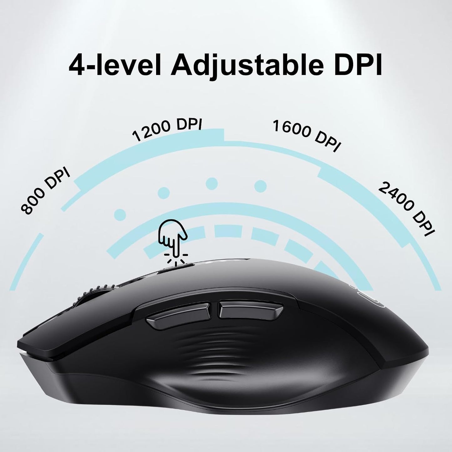 Uineer Wireless Mouse, 2.4GHz Rechargeable Computer Mouse, Battery Display | Stable 2.4GHz USB-A connection, rechargeable battery display and 4 adjustable DPI levels.