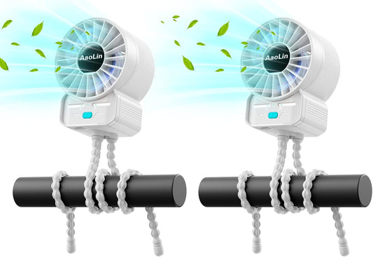 2 Pack Multifunctional Portable Stroller Fan 4 Speed 6600rpm High Speed Usb Rechargeable Personal Mini Handheld Fan Extended Tripod For Desktop Winding Kids Bed Treadmill Bike Golf Cart Outdoor Travel