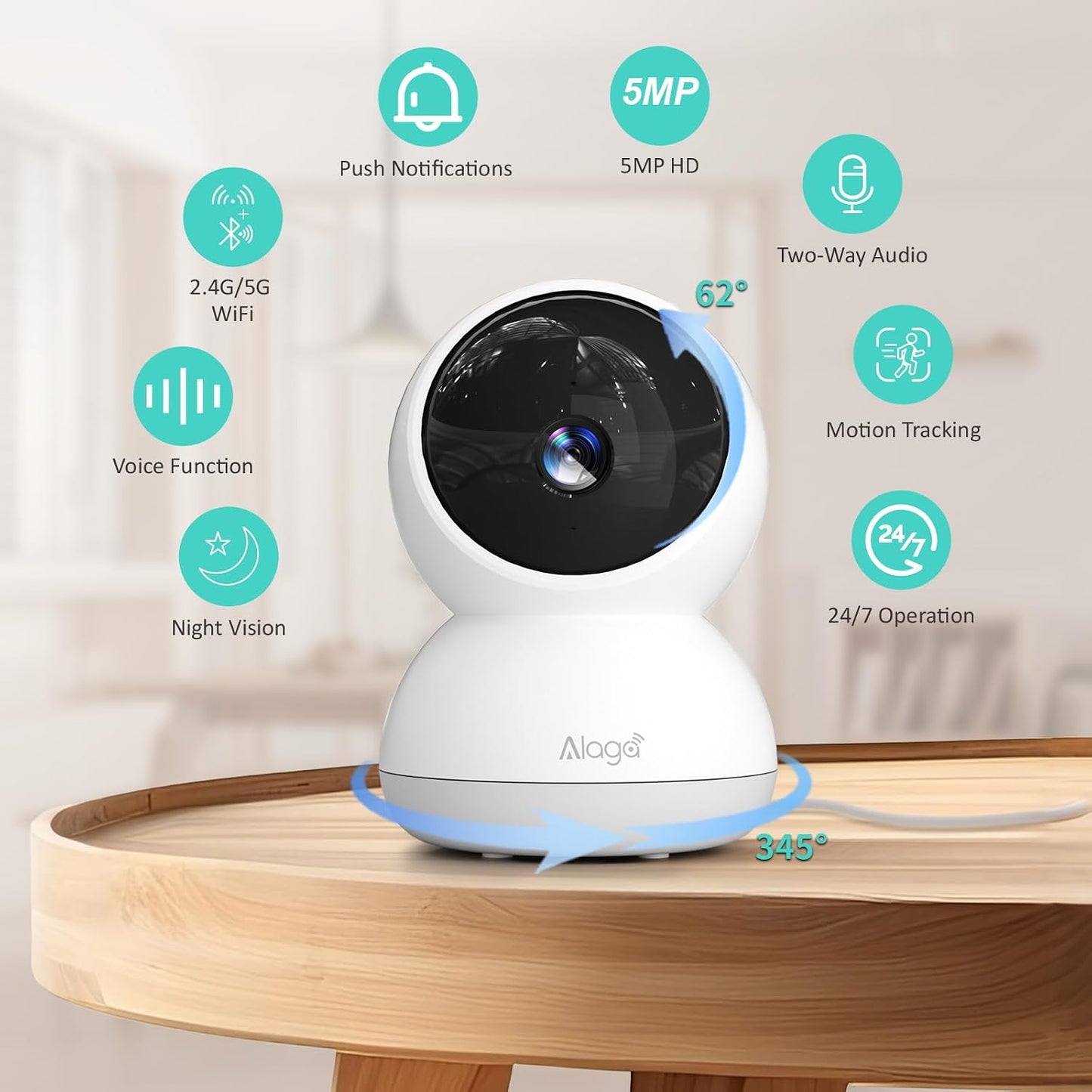 Indoor Camera, 3K HD Indoor Security Camera, 360° Pan/Tilt Pet Camera, 2-Way Audio, Siren, Night Vision, Baby/Pet Monitor with Phone App 2.4G and 5G WiFi, Compatible Alexa and Google Assistant