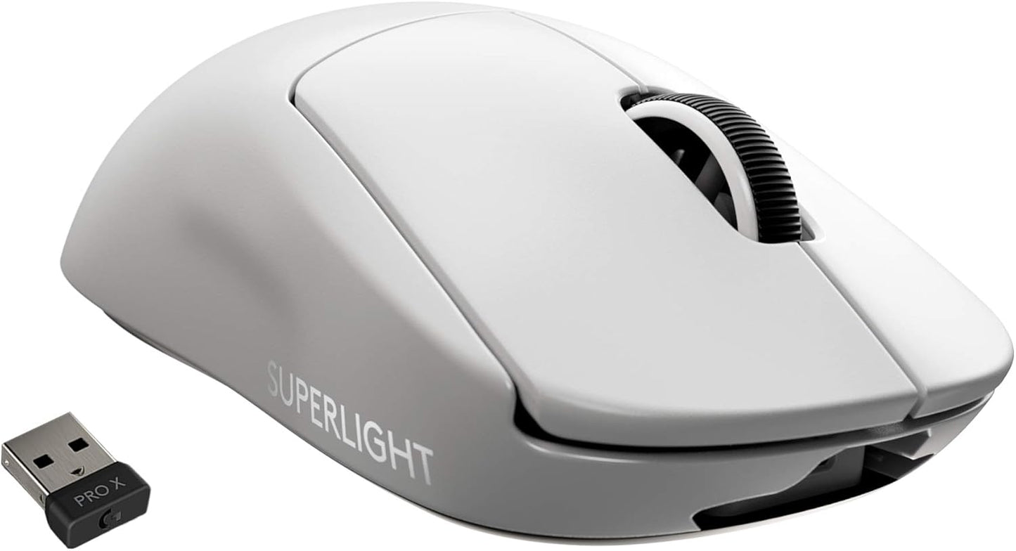 Logitech G PRO X Superlight Wireless Gaming Mouse, Ultra-Lightweight, Hero 25K Sensor, 25,600 DPI, 5 Programmable Buttons, Long Battery Life, Compatible with PC/Mac - White (Renewed)
