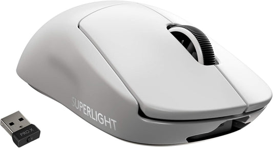 Logitech G PRO X Superlight Wireless Gaming Mouse, Ultra-Lightweight, Hero 25K Sensor, 25,600 DPI, 5 Programmable Buttons, Long Battery Life, Compatible with PC/Mac - White (Renewed)