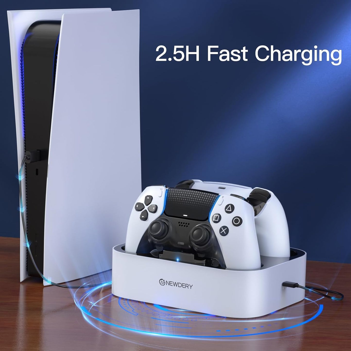 NEWDERY for PS5 Controller Charger Station Compatible with Dualsense Edge | Fast Charging Dock with Led Indicators, Dual Charging Stand for PlayStation 5 & DualSense Edge Controller