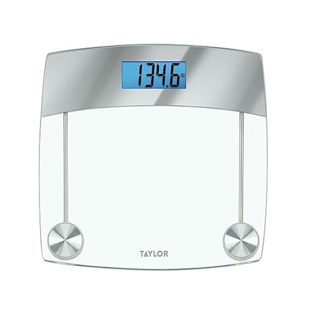 Taylor Digital Scales for Body Weight, Extra High 440 LB Capacity, Unique Blue LCD, Stainless Steel Accents Glass Platform, 12.4 x 12.4 Inches, Clear
