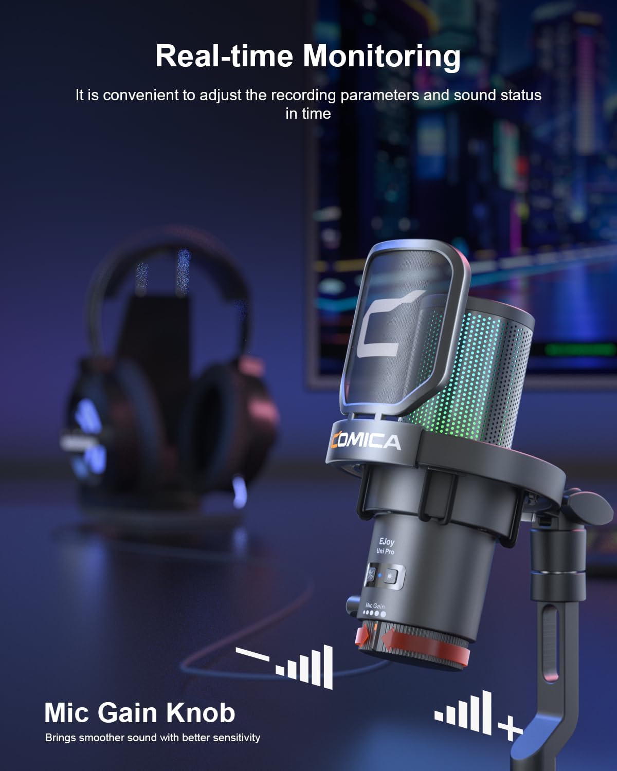 COMICA Ejoy Uni(D) USB Gaming Microphone with Noise Reduction, RGB Lights | 48kHz/24bit Sound Quality, Shock Mount, One-Key Mute, Streaming PC Mic for PS5, PS4, Podcast, Chat, Twitch, YouTube, Discord