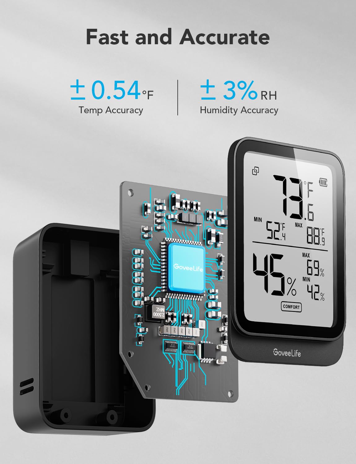 GoveeLife Bluetooth Hygrometer Thermometer H5104, LCD Digital Black 2-Pack