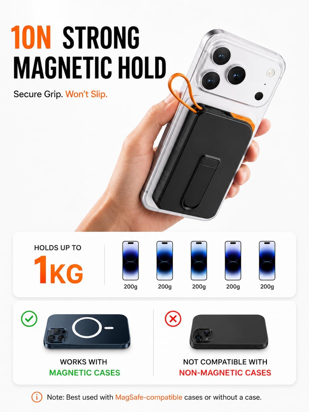 for Magsafe Power Bank iPhone, Magnetic Portable Charger 10000mAh | Built-in USB C Cable, Foldable Stand for Viewing, Up to 22.5W Fast Charging, Travel & Daily Use for iPhone 12-17 Pro/Pro Max