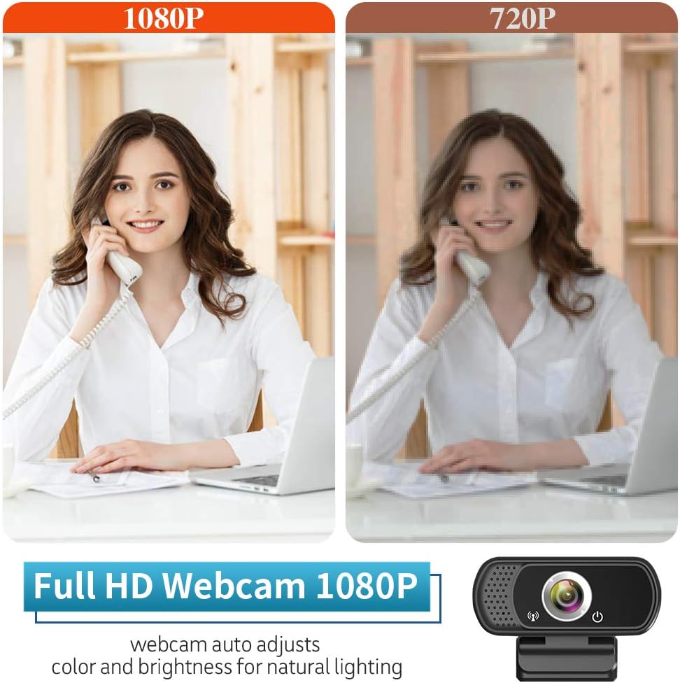 1080P Webcam with Mic Privacy Cover Tripod Stand 110 FOV PC | 1080P webcam with built-in microphone, privacy cover, tripod stand, 110 degree wide angle, USB plug and play for PC laptop