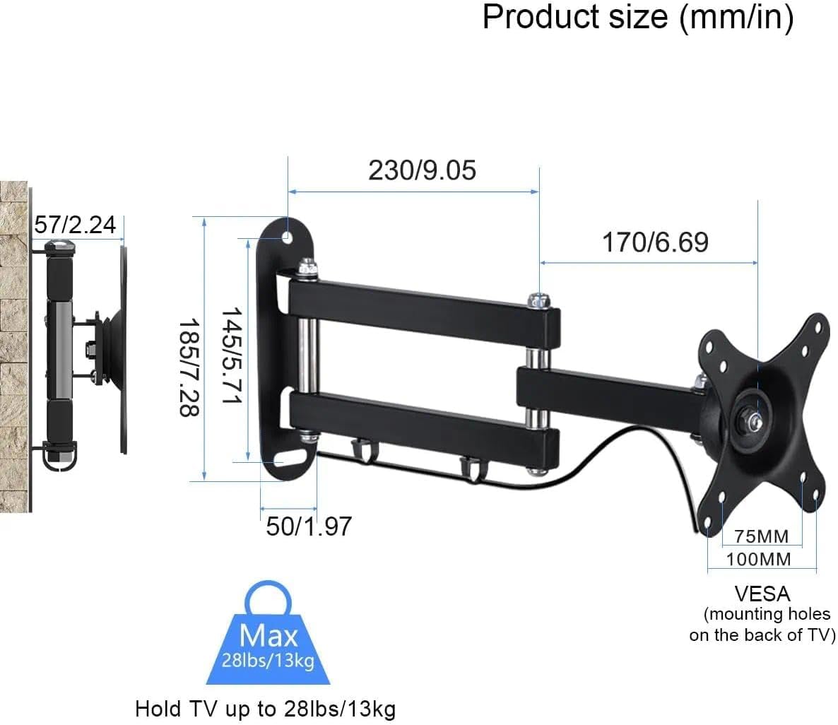 Suptek TV Wall Bracket Mount Swivel and Tilt for Most 15"-32" LED, LCD, OLED Flat Screen TVs and Monitors with VESA 75x75-100x100mm up to 13kg Full Motion Monitor Wall Bracket MA2720