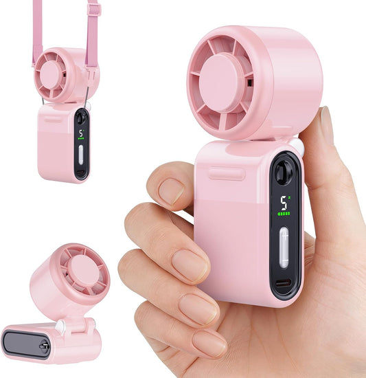 Mini Portable Handheld Turbo Fan – Small but Mighty, Whisper-Quiet, Long-Lasting, 5-Speed High-Velocity Rechargeable battery Fan, Personal Fan for Outdoor, Travel, Gifts for Women & Men(Pink)