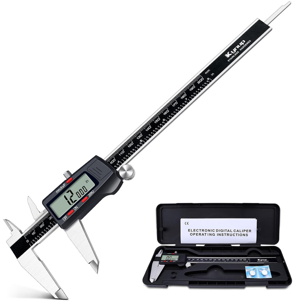 Kynup Digital Caliper, Caliper Measuring Tool, Micrometer Dial Caliper | 6 Inch Vernier Caliper with Large LCD Screen, Stainless Steel, Auto-Off, Inch/Metric/Fraction Conversion, Precise DIY Tools