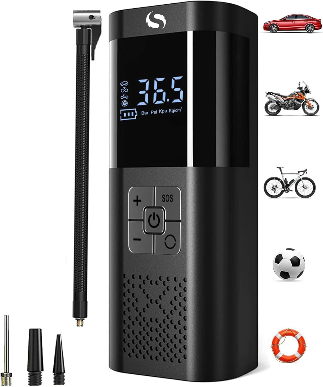 Tire Inflator Portable Air Compressor, Cordless Tire Inflator | Air Compressor with LED Light for Car, Motorcycle, Bicycle and Ball, 150PSI Air Tire Pump with Gauge