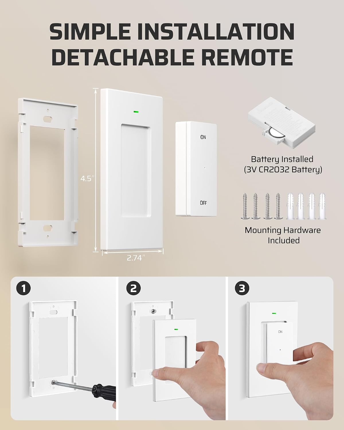 DEWENWILS Remote Control Outlet, Wireless Light Switch with 2 Side Outlets, 100 FT Range Remote Outlet Switch for Lamps, Fans, Household Appliance, No Wiring, 15A/1875W, Compact Design, Programmable