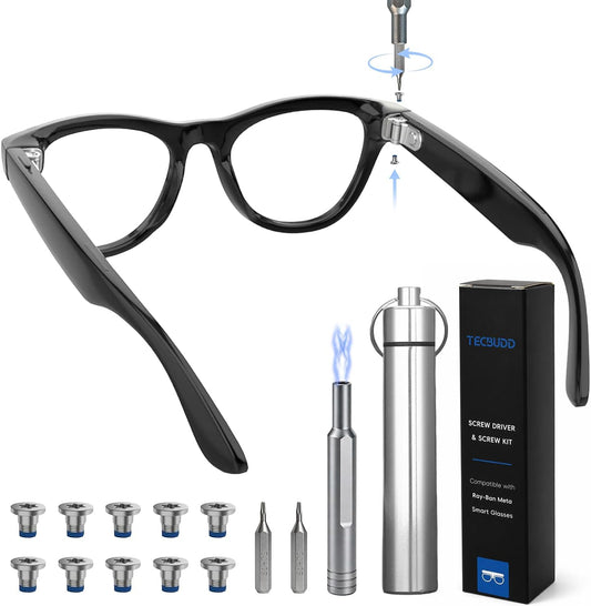 Screwdriver & Screw Kit for Ray-Ban Meta & Oakley Meta Gen 1/2 | Magnetic Eyeglass Temple Repair Tool Set with 10 Screws, Metal Case for Wayfarer Skyler Headliner Display HSTN