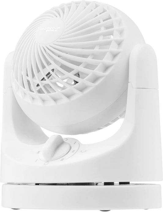 IRIS USA WOOZOO Mini Desk Fan, Oscillating Air Circulator, 112° Tilt, White | 32ft Max Air Distance, 108ft² Coverage, 112° Adjustable Vertical Tilt, 27db