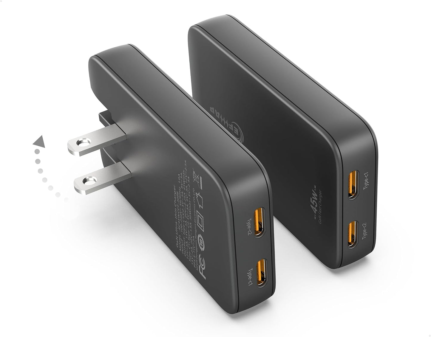 2-Pack 45W Flat USB C Charger Block – Low Profile USB Wall Plug, Slim USBC Wall Charger for iPhone 17/16/15/14, Galaxy s25/s24/s23, iPad, Laptop (with Dual USB C Ports)