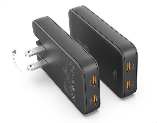 2-Pack 45W Flat USB C Charger Block – Low Profile USB Wall Plug, Slim USBC Wall Charger for iPhone 17/16/15/14, Galaxy s25/s24/s23, iPad, Laptop (with Dual USB C Ports)