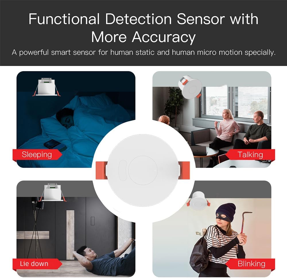 Presence Sensor, WenzhiIoT Smart Motion Sensor WiFi 5.8 GHz Radar MmWave Presence Sensor Movement Body Motion Detection for Lighting 110/220V Wireless Switch Celling Mount Tuya Smart Life Home