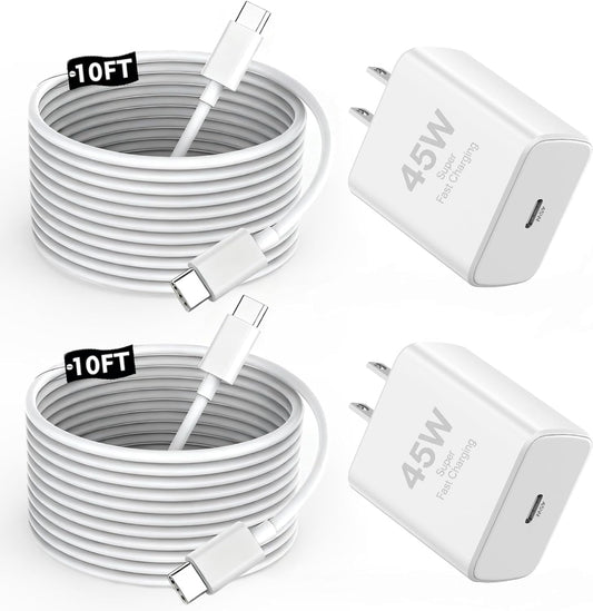 [Apple MFi Certified] 45W Apple USB C Charger Fast Charging for iPhone 17/16/15,2 Pack 10FT Extra Long Type C to C Charging Cable Cord Quick Charger Block for iPhone 17/16/15 Plus/Pro Max/17 Air/iPad