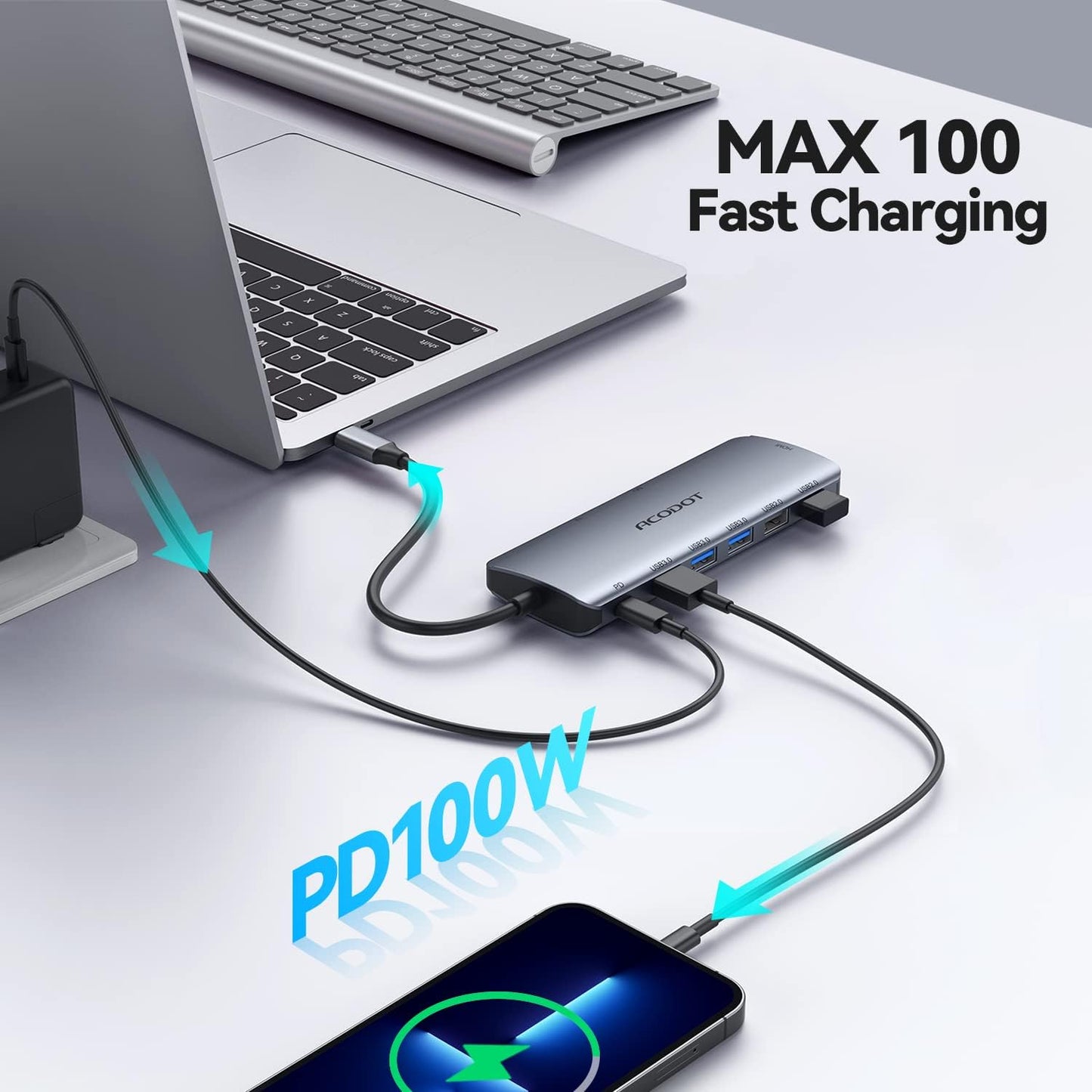 USB C Hub Docking Station, 9-in-1 Multi-Port USB Adapter, 4K@60Hz HDMI, 100W Max PD, 3 USB3.0(5Gbps) + 2 USB2.0 Data Ports, SD/TF Card Reader for MacBook, iPad Pro, Dell, HP, Lenovo, Windows Laptop
