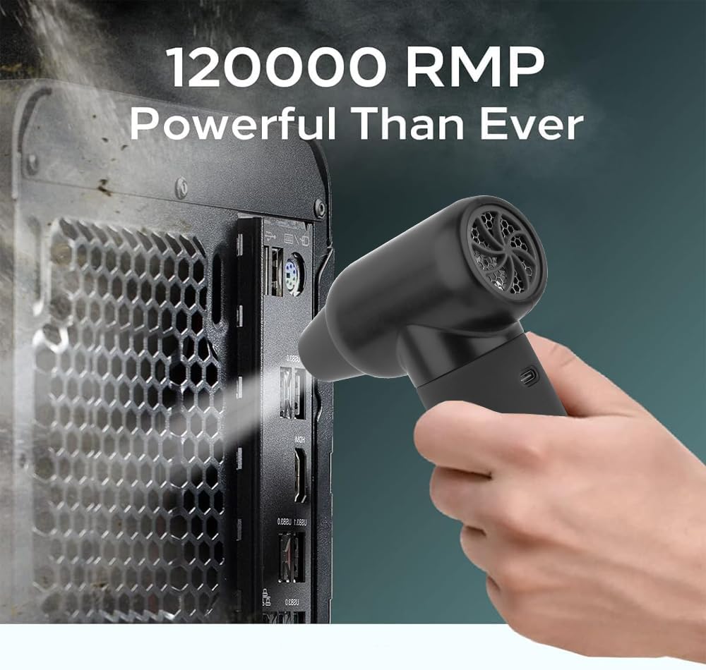 Compressed Air Duster - Electric Duster for Hair Barber, 3 Gear Mini Portable Jet Dry Air Blower, for PC, Office,Salon, Fan, Laptop, Keyboard, Car -Black