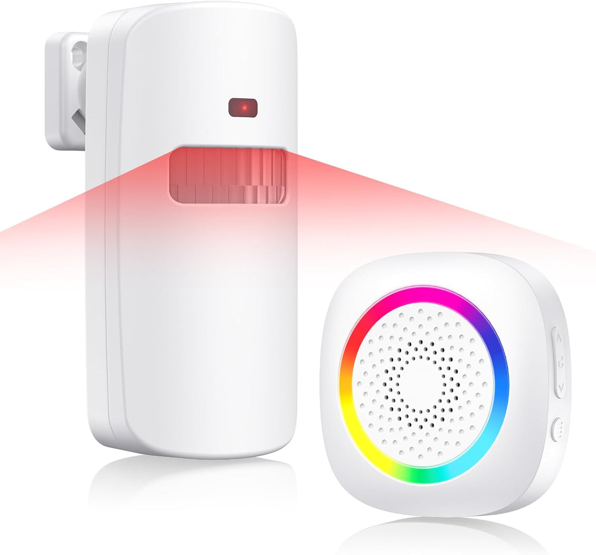 TECKNET Wireless Motion Sensor Door Chime, Fast Detection PIR Entry Alert(5S Interval Alarm) with 61 Chimes, 5 Volume Levels, RGB Light Indicator, Easy Install for Business, Home, Elderly, Visitors