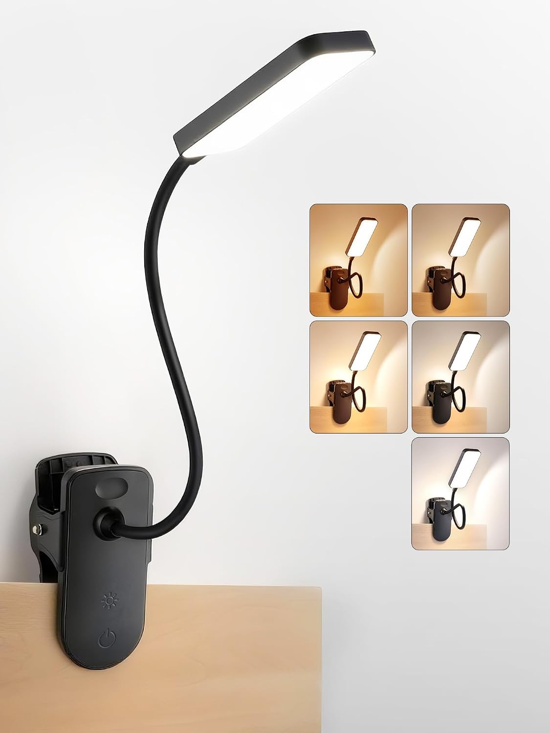 Clip on Light,9 Brightness+5 Color Rechargeable Lamp,48 LED Small Desk Lamp | 4000mAh Battery Powered Lamp,450 Lumen Clamp Light, Wireless & Cordless Book Reading Light for Bed/Bedside Table/Bedroom/Dorm