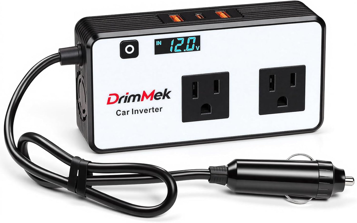 DrimMek 272W Car Power Inverter, Car Plug Adapter Outlet 12V to 110V Converter with 3 * 24W USB Fast Charging Port, Dual AC Outlet for Laptop, Vehicles, Camping (LED Display)