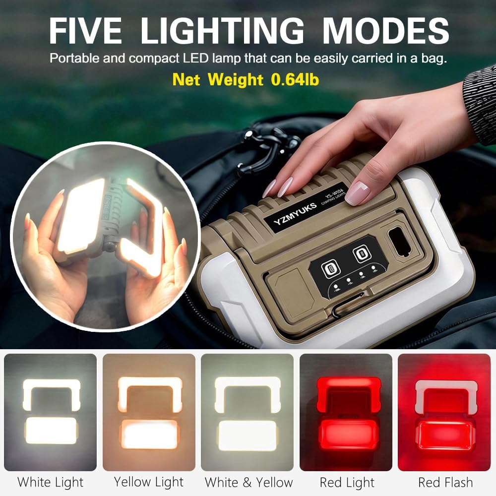 Collapsible Portable Ultra Bright LED Camping Lantern 1500 Lumens USB-C Rechargeable Tent Light 5 Modes 3 Light Sources for Power Outages Camping Hiking Emergency Work Lights