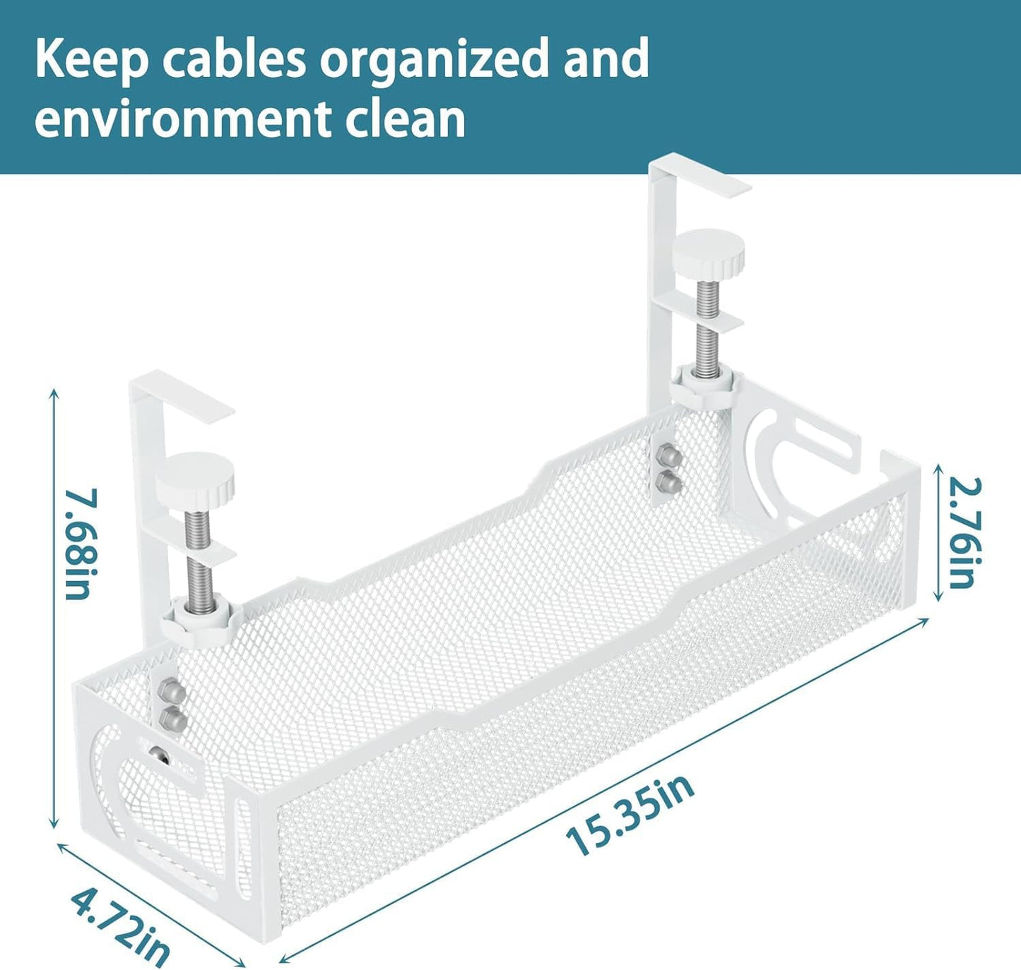 Under Desk Cable Management Tray, No Drill Mesh Desk Cable Tray, Wire Management Tray Cable Management Rack, Cord Organizer and Cable Management Box (White)