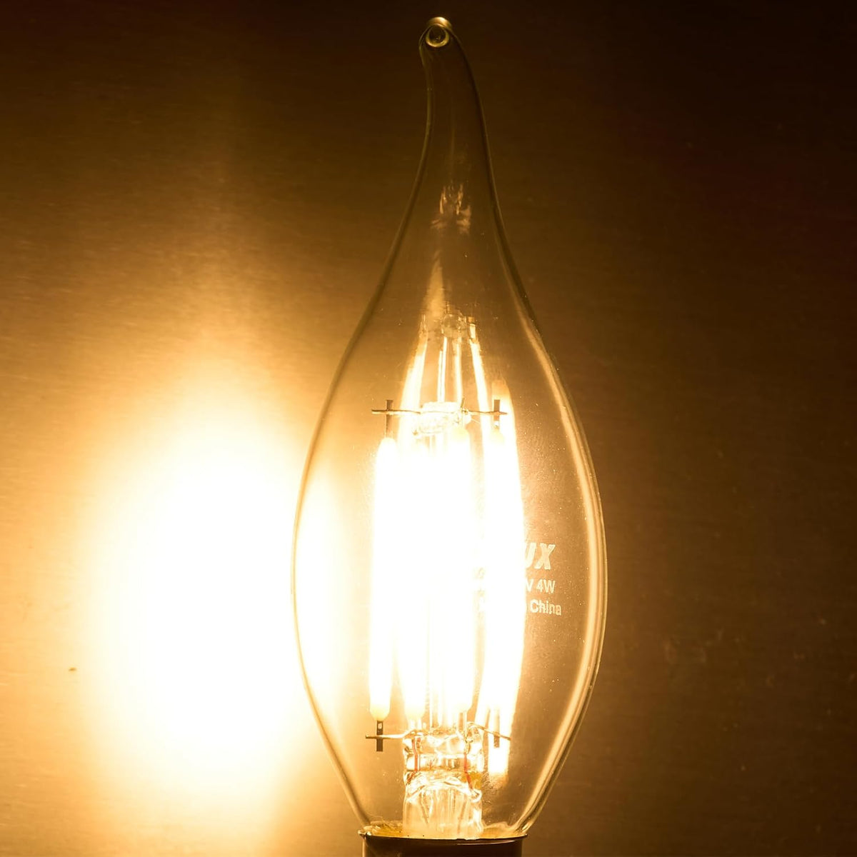 Qualilux Dusk to Dawn Candelabra Bulbs Outdoor, CA11 Vintage, Candle Flame Tip Full Glass, Non-Plastic, Soft White 2700K, 4W=40W, 450LM LED Light Sensing Auto On/Off Bulb, E12 Base, 4-Pack, HQ-H035