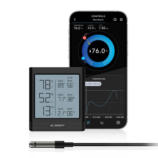 AC Infinity Temperature Humidity VPD Smart Hygrometer B1 with LCD Display & Bluetooth App Monitor, Climate Gauge Thermometer Sensor Probe for Basements, Guitar Rooms, Grow Tents, Greenhouses