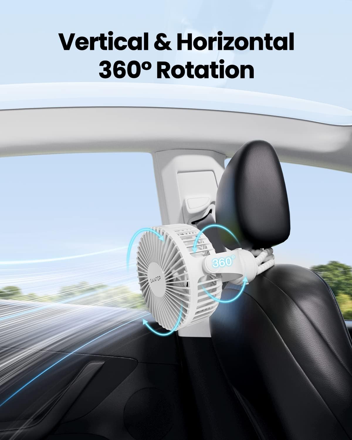 Gaiatop Mini Portable Stroller Fan, Small Clip on Fan 3 Speed Rechargeable | 360° Rotate Flexible Tripod, Battery Operated Detachable, Cooling for Car Seat Crib Treadmill Travel White