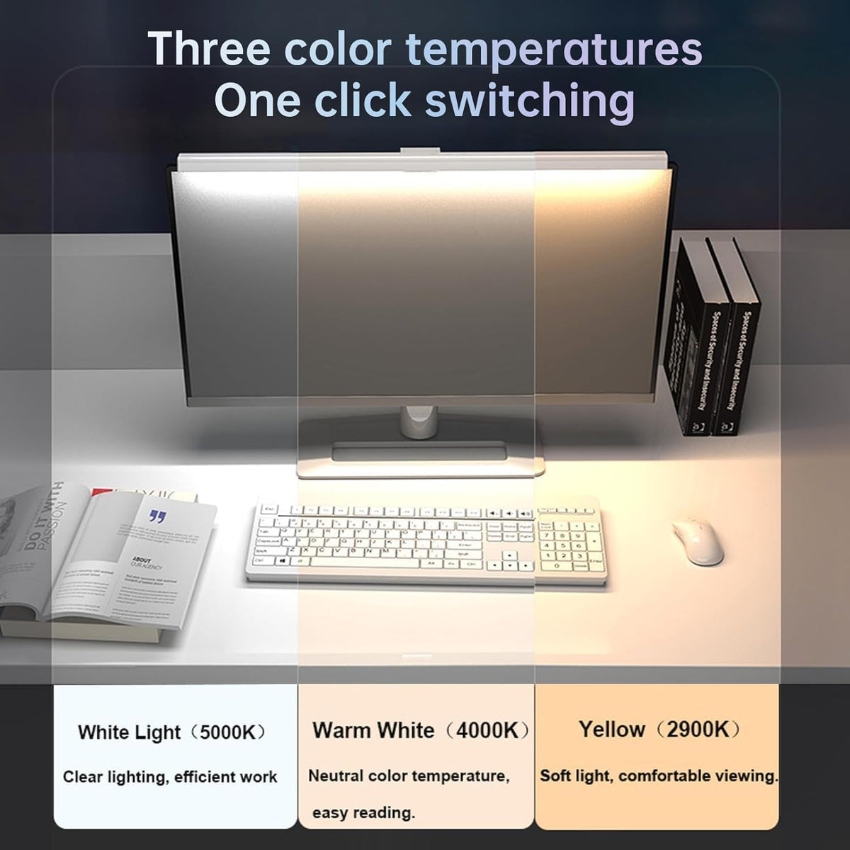 Monitor Light Bar with RGB Backlight, Computer LED Screen Lamp for Eye Caring, USB Powered Dual Light Source with Touch Control Timed Computer Monitor Desk Lamp for Game Office Home Silver
