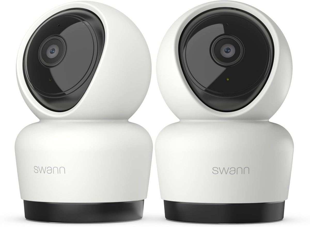 Swann 3K Indoor Pan Tilt WiFi Security Camera, 5MP Plug-in Home PT Camera with Night Vision, Two-Way Audio, Human Motion Detection, Work Security APP（2 Packs