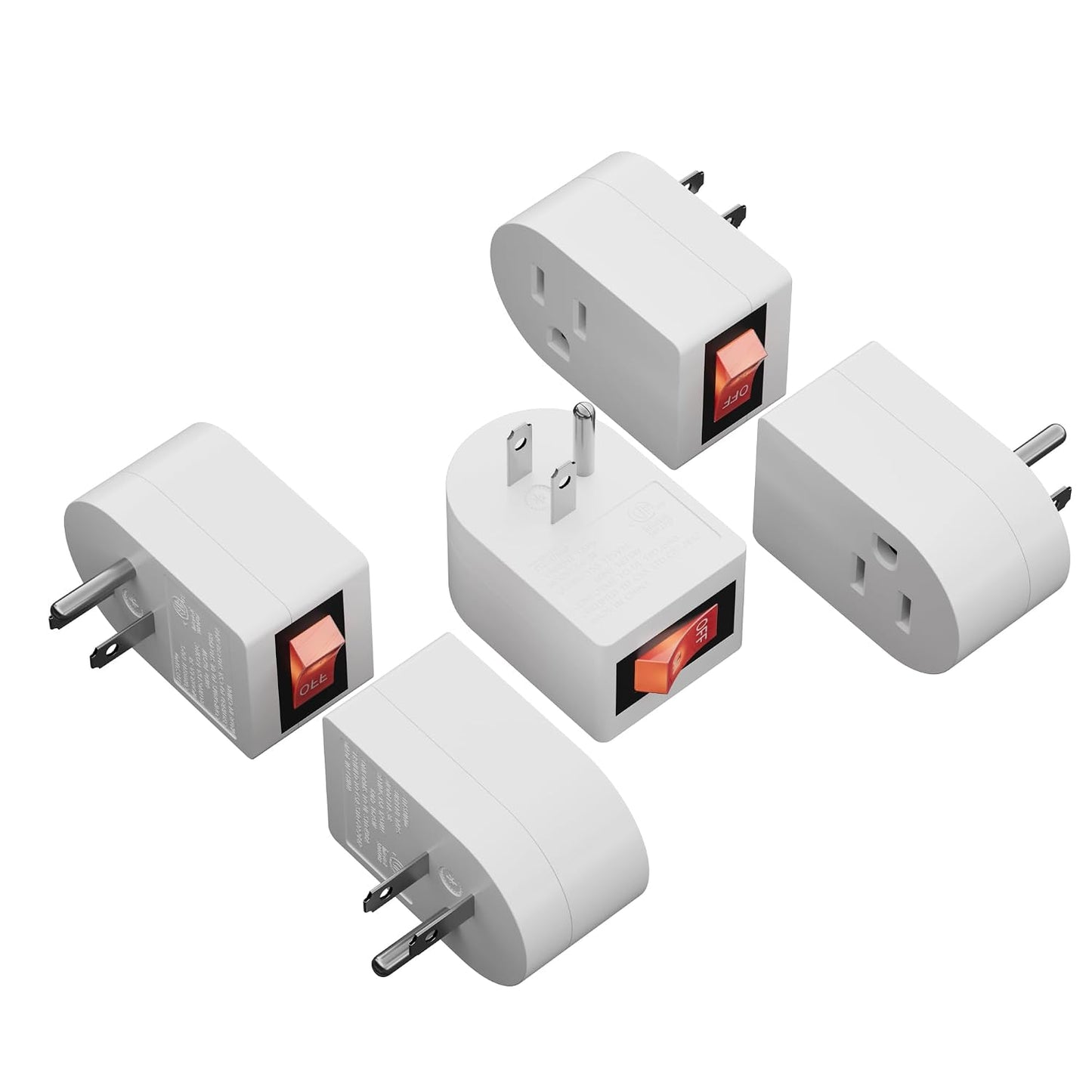 HiFind Grounded Outlet Extender with ON/Off Switch (3 Pack), 3 Prong Single Port Power Adapter, Energy & Space Saving Wall Tap Plug with Red Indicator for Light & Small Appliance, ETL, White