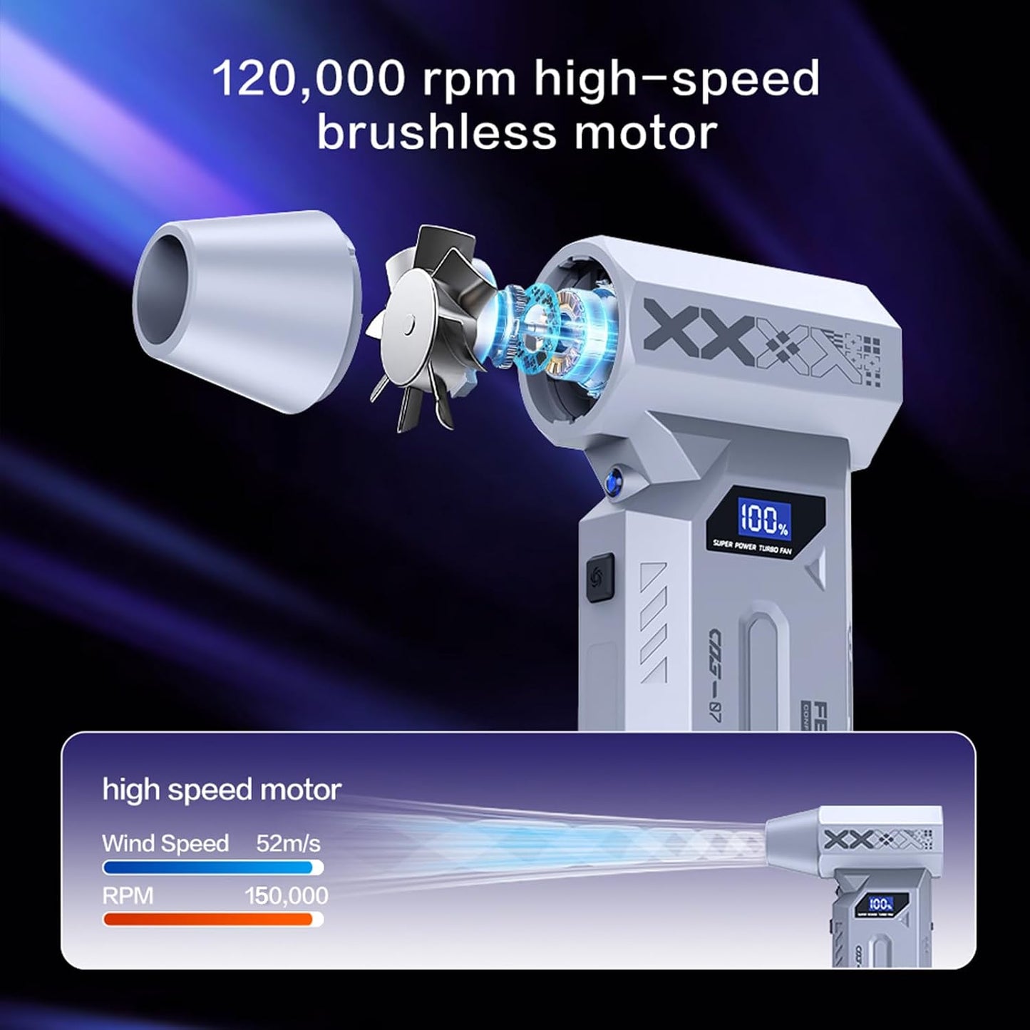 Compressed Air Duster Cordless, 4 Gear Adjustable Brushless Motor 150000RPM Electric Air Duster, Rechargeable with LED Display & Light, Mini Dust Blower for Computer, PC, Keyboard, Outdoor, House, Car