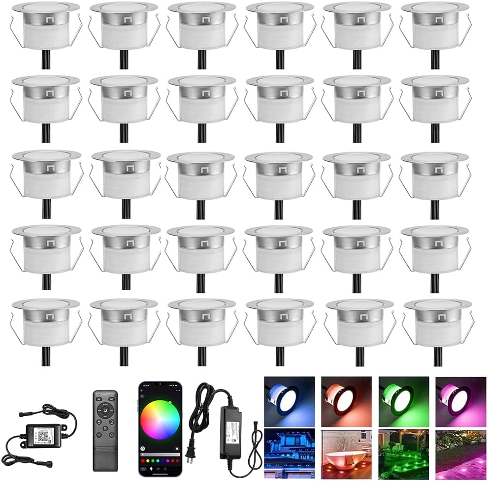 20 Pack 1.22 Inch Smart LED Deck Lights, Low Voltage RGB Outdoor Lighting
