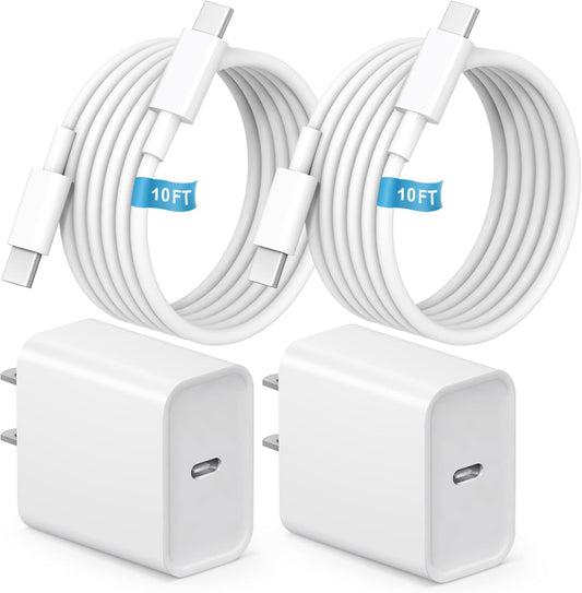iPhone 17 16 15 Charger Fast Charging Type C Chargers USB C Charger Block | 10FT Extra Long Cable with 2Pack [ETL Safety Certified] 20W Block for iPhone 17/17 Pro/17 Pro Max/16/16 Pro/16 Pro Max/15