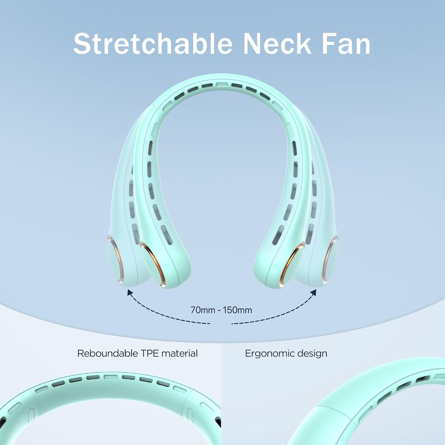 GULAKI Portable Neck Fan, Personal Fan with 4000mAh Battery, Rechargeable Neck Fan with 3 Speeds and 64 Cool Lights, Birthday Gifts for Men Women Mom Dad, Hands Free Cooling fan for Summer(Green)