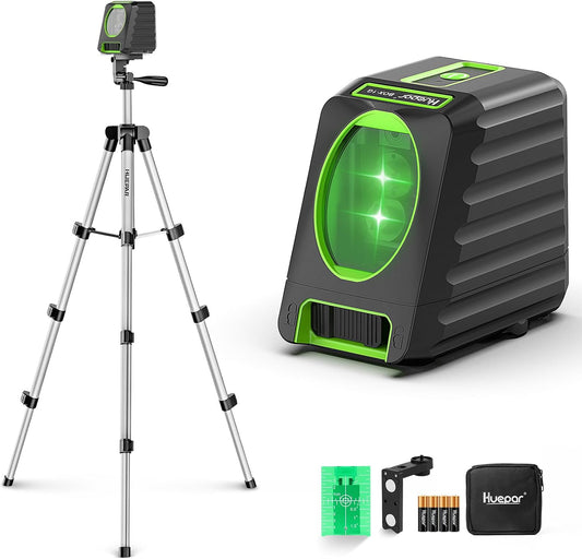 Laser Level with 40in Tripod, Huepar 150°/150Ft Self Leveling Lazer Leveler Tool with Pulse Mode (197Ft), Switchable Green Cross Line for Picture Hanging, Tile, DIY/Construction Project