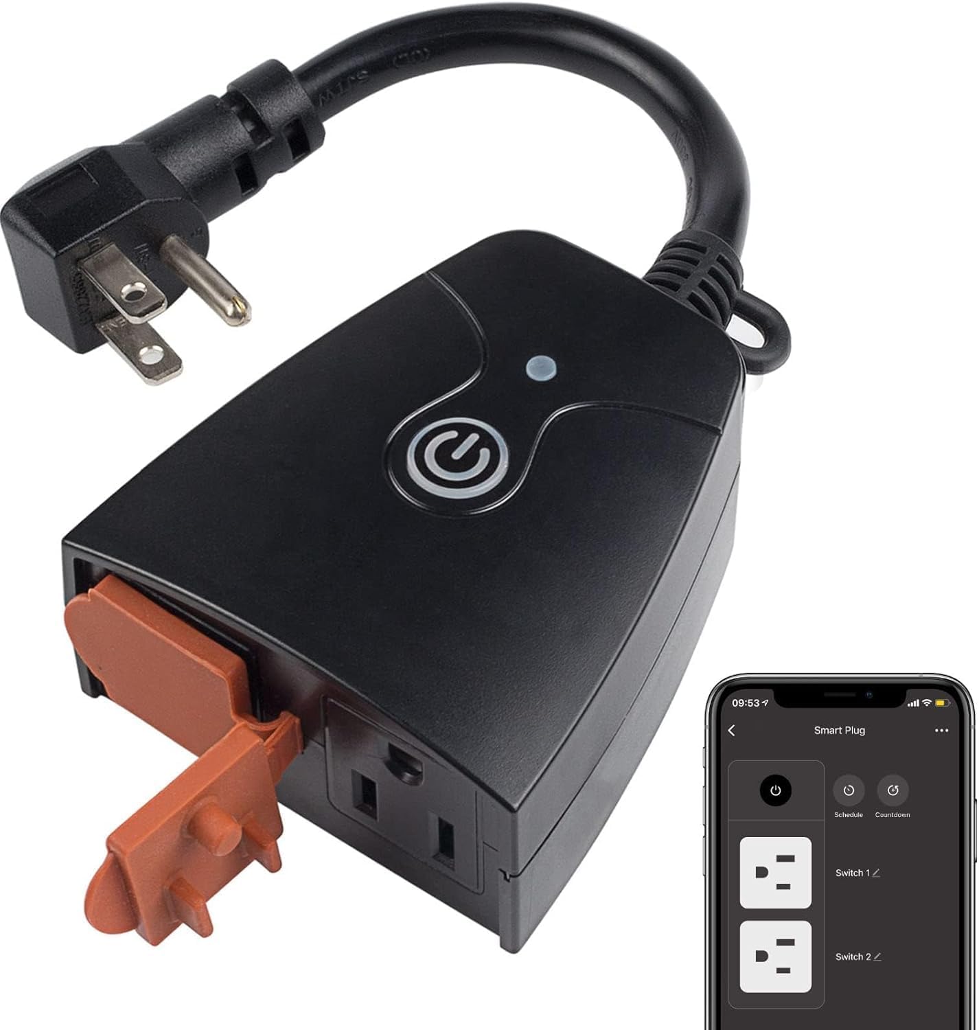HBN Outdoor Smart Plug, WiFi Heavy Duty 2 Outlet Timer, 1 Pack, 2.4GHz | IP44 Weatherproof Timer Outlet with App Wireless Remote Control, Works with Alexa & Google Assistant, Voice & Remote Control