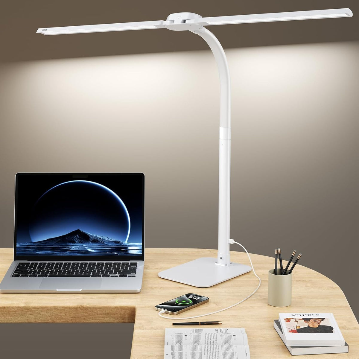 24W LED Desk Lamp for Home Office, 1500lm Dual Head Task Light with Remote