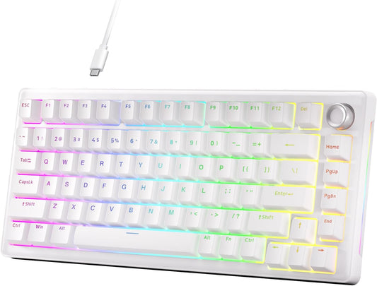 DIERYA DK81E 75% Mechanical Gaming Keyboard, Hot-Swappable, Wired, White | Gasket Mount, Pre-Lubed Linear Switches, 6-Layer Foam, Programmable, Volume Knob, RGB Backlight, Double-Shot Keycaps