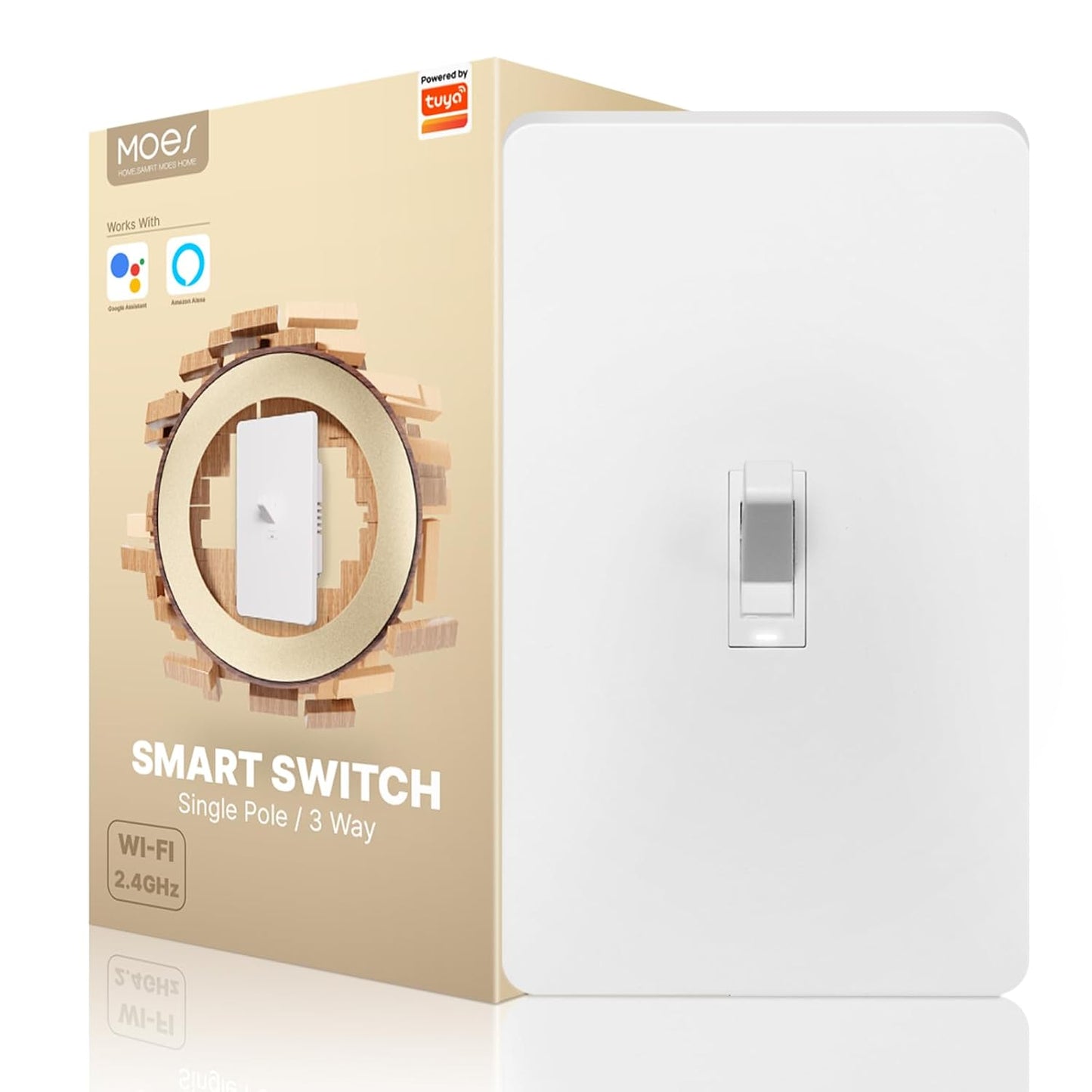 MOES Smart Toggle Switch, Single Pole & 3-Way, WiFi, Neutral Wire Required | Hands-Free Voice Control Via Alexa and Google