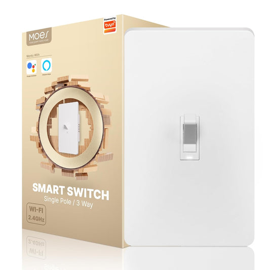 MOES Smart Toggle Switch, Single Pole & 3-Way, WiFi, Neutral Wire Required | Hands-Free Voice Control Via Alexa and Google