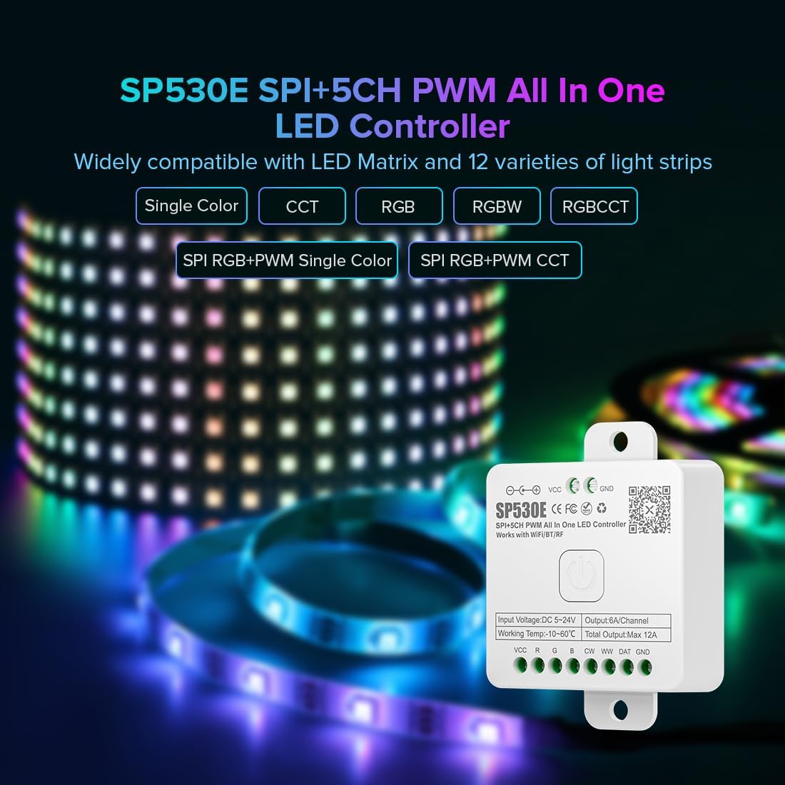 BTF-LIGHTING SP530E WiFi Alexa Bluetooth LED Controller Support PWM Monochrome CCT RGB RGBW RGBCCT or SPI TTL IC Chip LED Strip/Matrix WS2811 WS2812B WS2813 WS2814 WS2815 SK6812 etc DC5V DC12V DC24V
