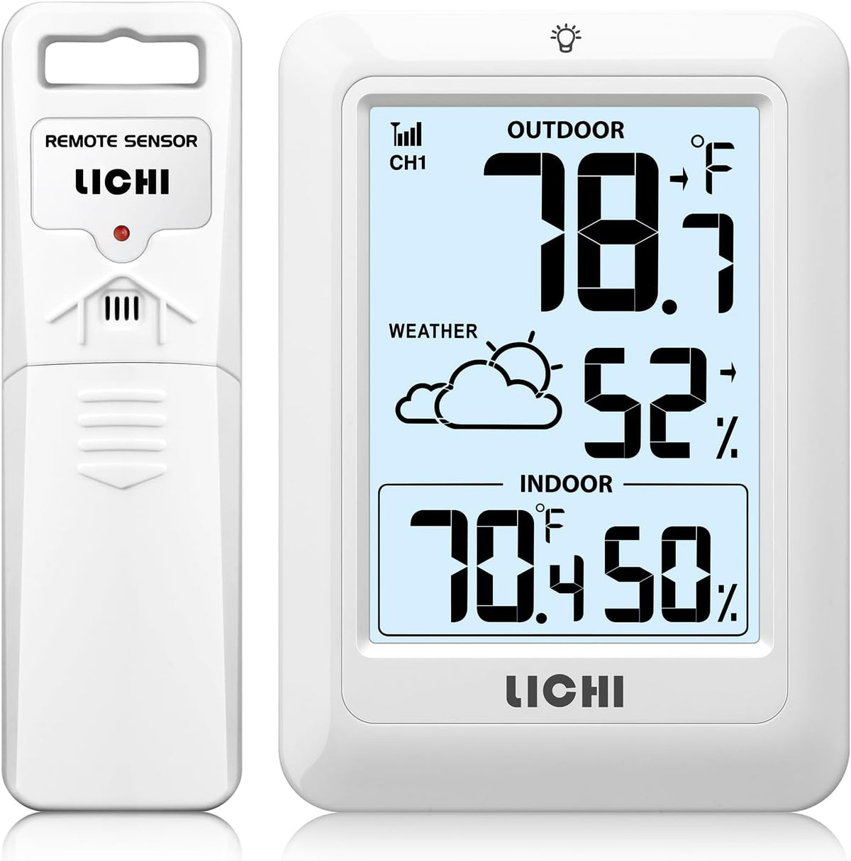 Indoor Outdoor Thermometer Wireless Weather Station, Internal External Thermometer Hygrometer, Home Batteryoperated Temperature Humiditymonitors330 Feet (About 100 Meters) Backlight Display (Black)