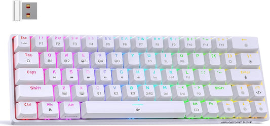DIERYA DK63 60% Wireless Mechanical Gaming Keyboard | Bluetooth/2.4G/Wired Keyboard | RGB Backlit Compact 63 Keys Mini Office Keyboard | with Red Switch | for Windows Laptop PC Gamer Typist-White