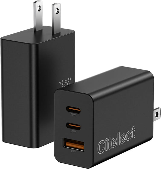 65W USB C Charger Block, 3Port Super Fast Charging Adapter for Samsung S26 | GaN Type-C Charging Block PD/QC 3.0 for Samsung S26/S25/S24, MacBook Pro/Air,iPad, iPhone 17/16 - 2Port USBC + 1Port USB A