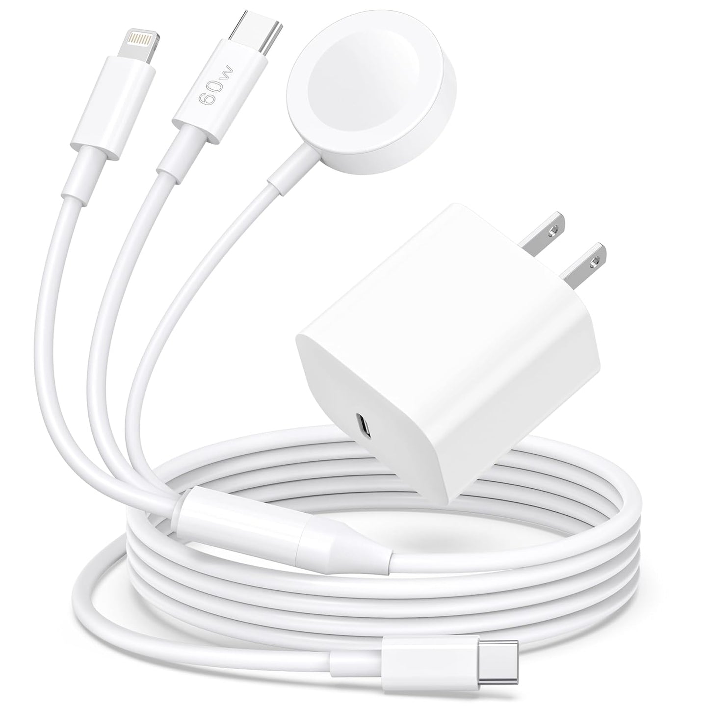 Upgraded 2-in-1 for Apple Watch Charger 6FT + iPhone 17 16 15 Fast Charger | USB-C iWatch Magnetic Charging Cable with 20W Wall Charger Block for iWatch Ultra3/SE3/11/10/9/8/7/6/5/4/3/2, iPhone 17/16/15